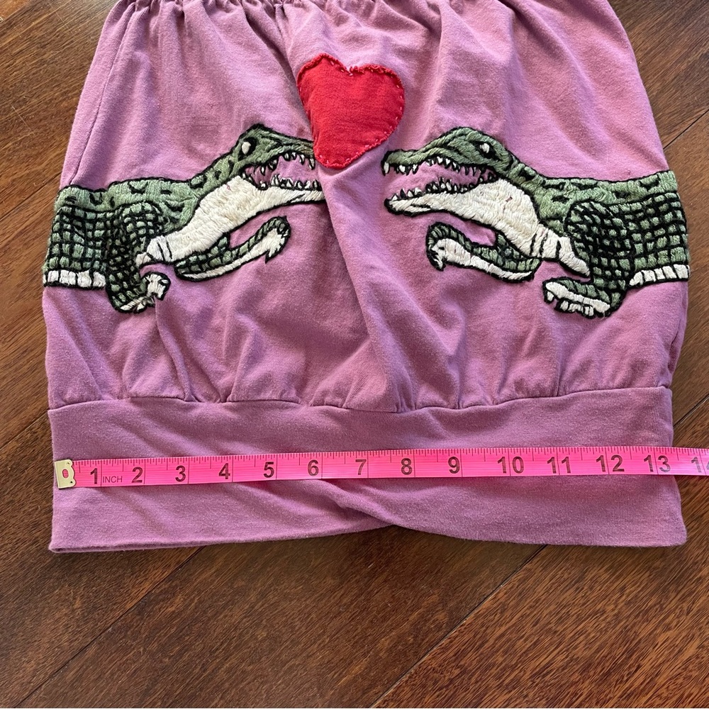 Voom by Joy Han Alligator Tube Top Vintage Croc Embroidered Purple Top Size S - Picture 9 of 9